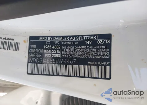 2018 Mercedes-Benz Cla 250 from USA, damaged, VIN WDDSJ4EB8JN644671